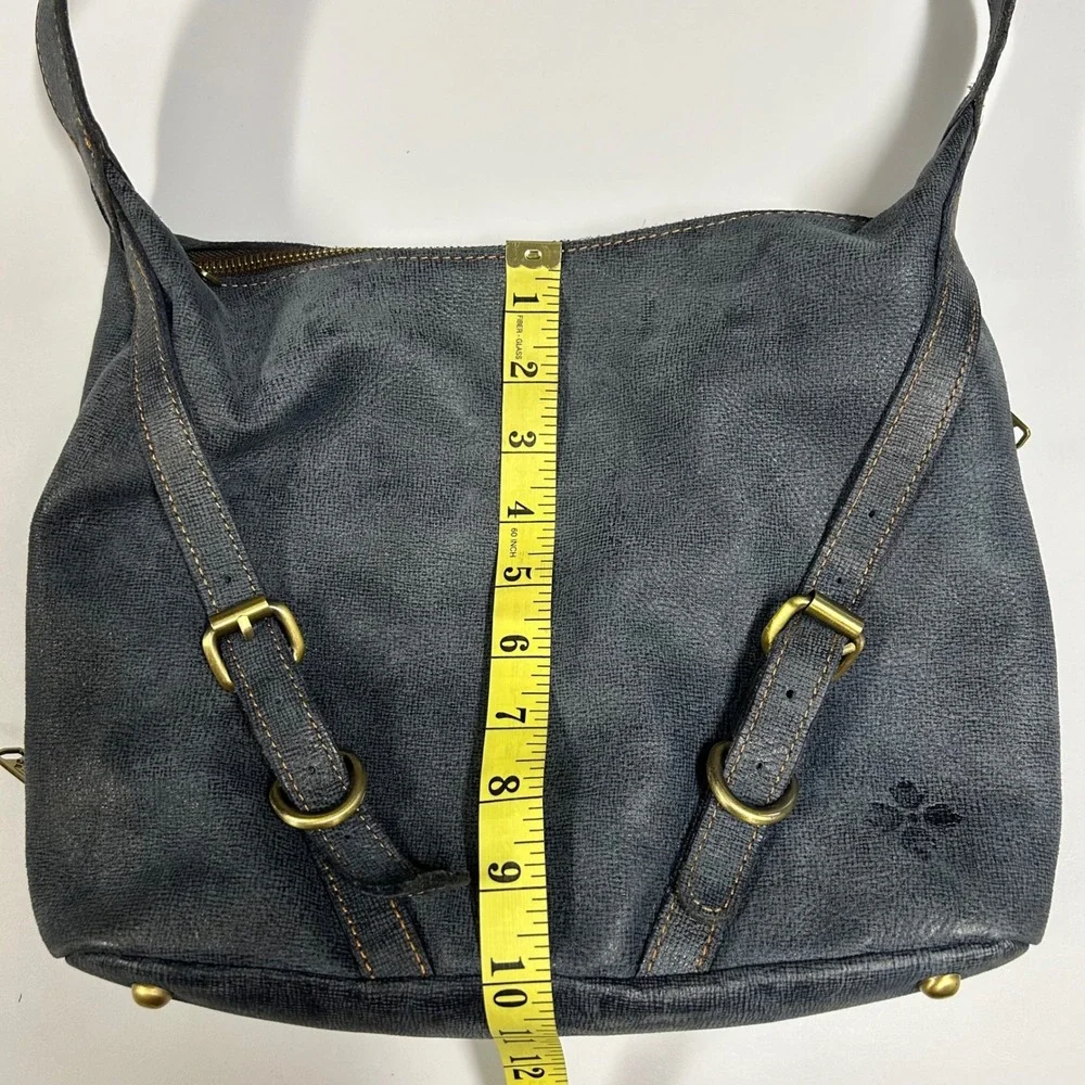 Patricia Nash Leather Hobo‎ Shoulder Bag Slouchy Buckle Straps Textured Blue